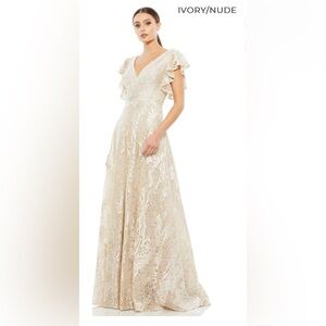 Graceful V-neck Evening Gown by Mac Duggal Style 20310 NWT in Ivory/Nude